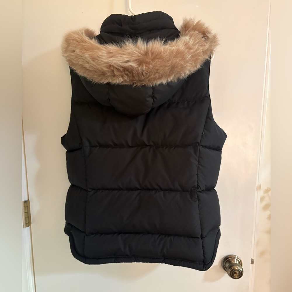 J. Crew Black Puffer Vest with Tan Faux Fur Trim - Picture 8 of 12